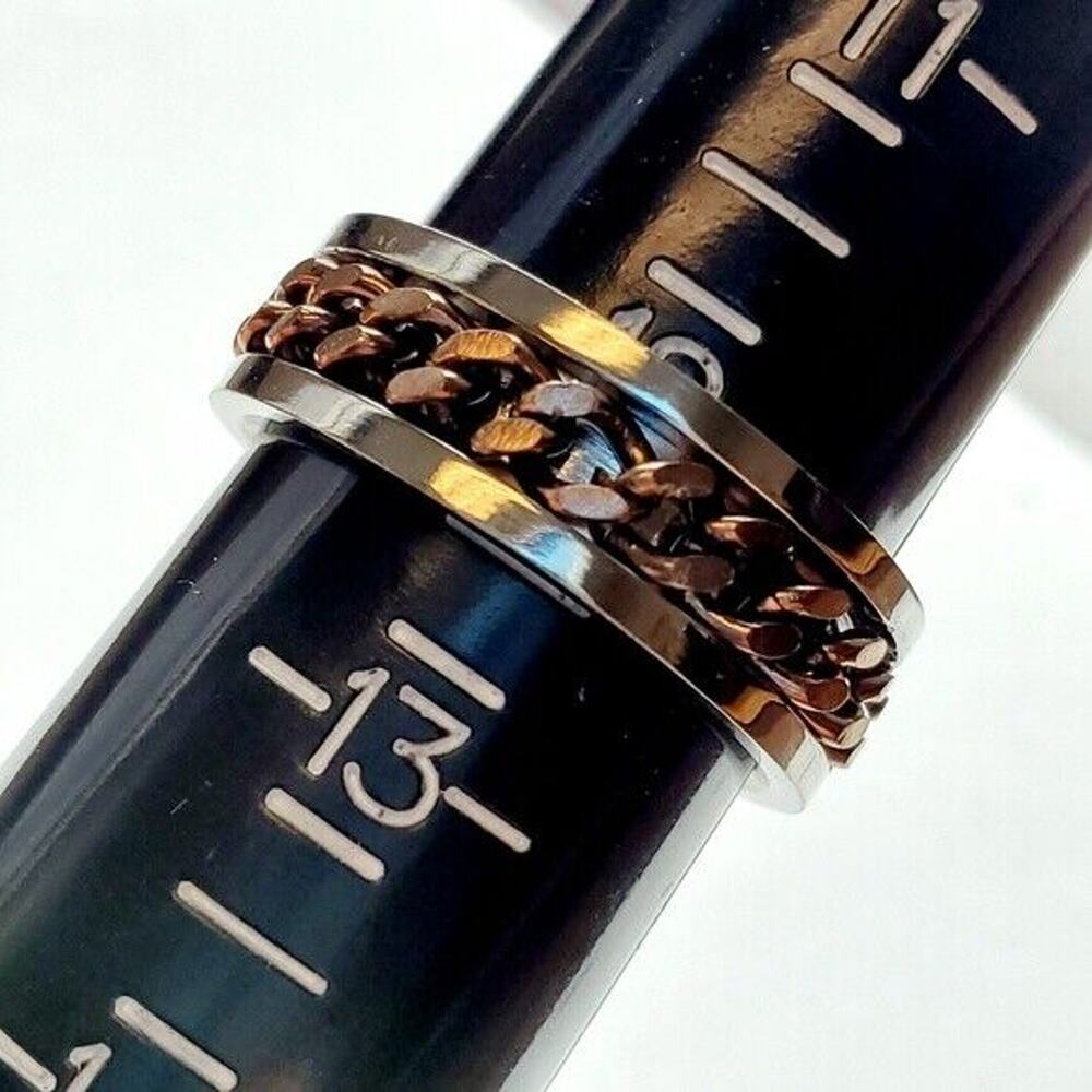 Mens Titanium Ring Sz 12.75‎ Jewelry Band Coffee Tone Steel Cuban Link Inlay - Picture 2 of 6